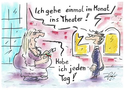 Cartoon: Rein ins Theater (medium) by TomPauLeser tagged jeden,tag,kulisse,leben,wahrhaftiges,kostüm,dick,dünn,schlank,burger,hamburger,cheeseburger,fischburger,rein,ins,theater