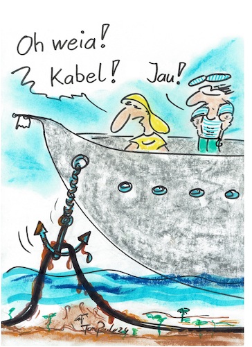 Cartoon: Schifffahrt (medium) by TomPauLeser tagged schifffahrt,boot,kabel,kabeljau,kapitän,matrose,containerschiff