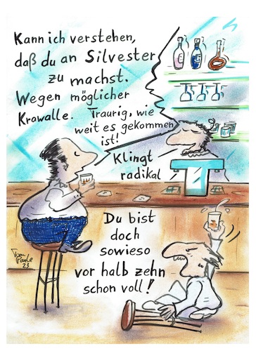 Cartoon: Silvesterkrawall (medium) by TomPauLeser tagged silvester,silvesternacht,krawall,krawalle,krawallsilvester,zumachen,geschlossen,veranstaltung,privat,ärger,ärgernis,hackevoll,voll,hacke,kneipe,gaststätte