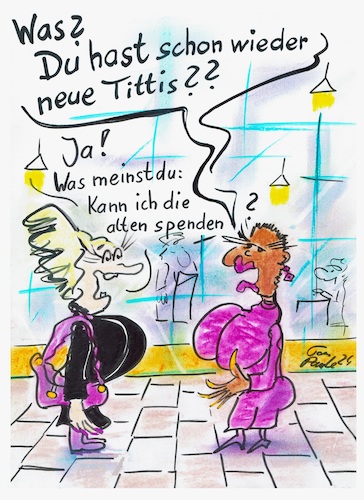 Cartoon: Spende (medium) by TomPauLeser tagged busen,brüste,neue,op,schönheitschirugie,chirugie,beauty,brustvergrößerung,brustverkleinerung,busenop,busenvergrößerung,silikonbrust,aufgepimmt,aufgepimt,aufgeblasen