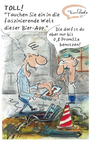 Cartoon: Und noch ne App (medium) by TomPauLeser tagged app,handy,smartphone,baustelle,promille,bier,getränk,bierapp,schlapplachsachen,tompaule,warnkegel,kanal,bauarbeiten,kabel,sand,erdhaufen