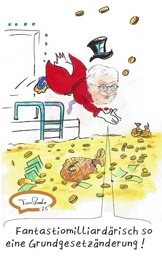 Cartoon: Wie viele Nullen hat 1 Billion (medium) by TomPauLeser tagged finanzpaket,grundgesetz,million,milliarde,trillionen,billionen,grundgesetzänderung,walter,steinmeier,haushalt,brd,schulden,finanzen
