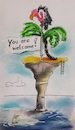 Cartoon: Halbmast (small) by TomPauLeser tagged insel,inselcartoon,halbmast,geier,you,are,welcome,willkommen,strickleiter,kliff,riff,klippe,seenot,ausweglos