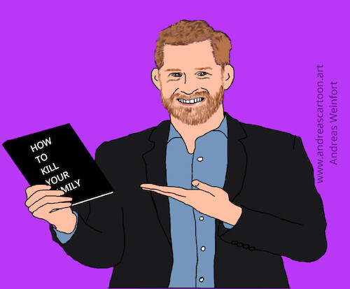 Cartoon: Prinz Harry (medium) by andreascartoon tagged prinz,harry,windor,buch,veröffentlichung,familienstreit,royalfamily,meghan