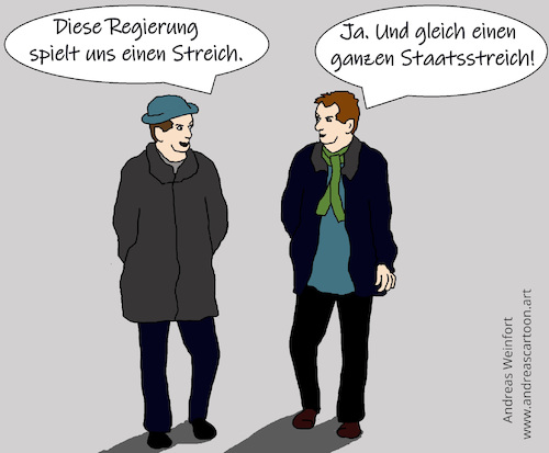 Cartoon: Staatsstreich (medium) by andreascartoon tagged regierung,medien,reichsbürger,querdenker,polizei,verfassungsschutz,theater