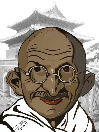 Mahatma Gandhi in front of the t By laodu | Politics Cartoon | TOONPOOL
