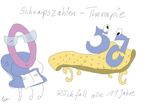 Cartoon: Schnapszahlen  Schnapps number (medium) by Eva K tagged math2022,schnapszahlen,therapie,therapy,therapeut,psychologie,psychologe,nervenarzt,couch,rückfall,session,alkohol,alcohol,krank,sickness,55,gespräch