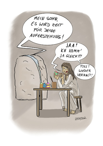 Cartoon: Auferstehung muss warten (medium) by SandraNabbefeld tagged cartoon,cartoons,cartoonist,humor,lustig,funny,religion,christentum,ostern,osterfest,auferstehung,jesus,grabkammer,ostereier,bunt,bemalen,gott,gottessohn,sandranabbefeld,nabbefeld