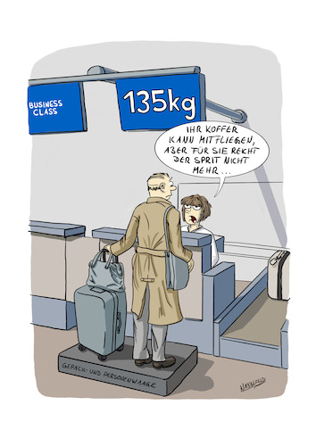 Cartoon: Ein paar Kilos  zu schwer (medium) by SandraNabbefeld tagged cartoon,cartoonist,cartoonistin,humor,satire,lustig,witz,witzig,lachen,absurdes,flughafen,airport,wiegen,weight,waage,scale,fluggast,schwer,gepäck,gepaeck,gewicht,handgepäck