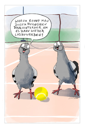 Cartoon: Tennis (medium) by SandraNabbefeld tagged cartoon,cartoonist,comic,comicstyle,tennis,spiel,netz,schläger,tennisball,ball,vogel,vögel,stadt,sport,duell,ascheplatz,tennisplatz,fusselig,tauben,heuteist,spieltennistag,sandranabbefeld,nabbefeld