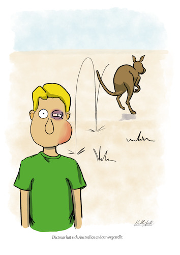 Cartoon: Umarme einen Australier (medium) by SandraNabbefeld tagged cartoon,cartoonist,comic,humor,australien,australia,tourist,känguru,kangaroo,hug,umarmung,umarmen,unerwartet,boxen,blauesauge,sandranabbefeld,nabbefeld