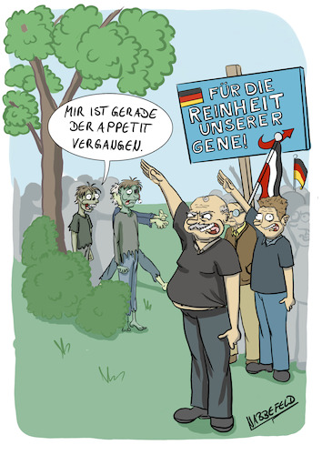 Cartoon: Zombieschreck (medium) by SandraNabbefeld tagged cartoon,cartoonist,cartooning,cartoonlobby,humor,satire,absurd,horror,zombie,untot,schmecktnicht,gehirn,afd,noafd,afdverbot,afdverbotpruefen,horde,demo,demokratiefeindlich,sandranabbefeld,nabbefeld