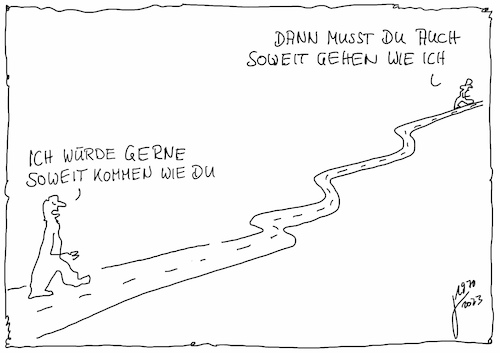 Cartoon: Der Vergleich (medium) by Der kleine Herr Mann tagged kommen,gehen,wege,mensch,menschsein,vergleichen,neid,unterwegs,persönlichkeitsentwicklung,erfolg,missgunst,leben,entwicklung,coaching,derkleineherrmann,thomas,bäder,cartoons,illustration,erkenntnis,sinn,bewusstsein,weiterkommen