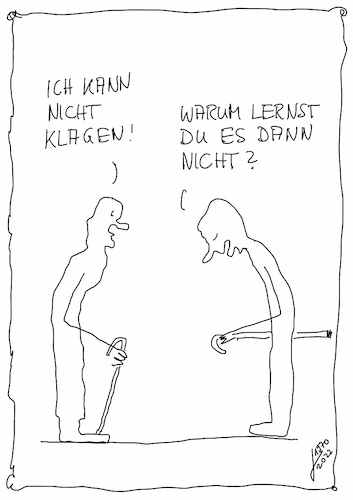 Cartoon: Jammer (medium) by Der kleine Herr Mann tagged menschen,mann,frau,klage,klagen,jammern,lernen,lernfähig,alt,alter,spazierstock,unterwegs,beziehung,begegnung,leben,sinn,zufriedenheit,gelassenheit,selbstliebe,erkenntnis,thomas,bäder,spaziergänger,frage