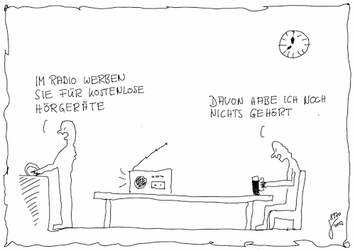 Cartoon: Ungehört (medium) by Der kleine Herr Mann tagged hören,sehen,glauben,irren,schwerhörig,überhören,mensch,cartoon,radio,kostenlos,werbung,werben,unerhört,menschsein,paare,schwerhörigkeit,wahrhaben,ignorieren,thomas,bäder,derkleineherrmann,leben,wahrnehmung