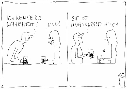 Cartoon: Wahrheit (medium) by Der kleine Herr Mann tagged wahrheit,lüge,unaussprechlich,psychologie,unterhaltung,besserwisser,narzisst,coaching,leben,menschsein,geheimnisse,geheimhaltung,stammtisch,schmerz,andeutung,thomasbäder,derkleinehermann,cartoon