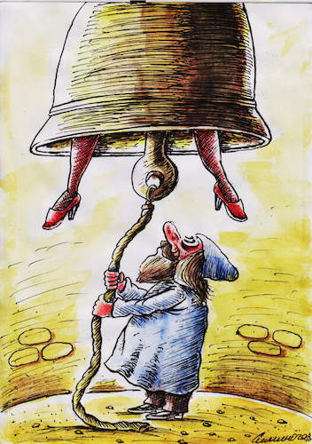 Cartoon: Dirigieren (medium) by Siminoga Vadim tagged kirchenglockenturm,versuchung,frauen,lieben,fleisch