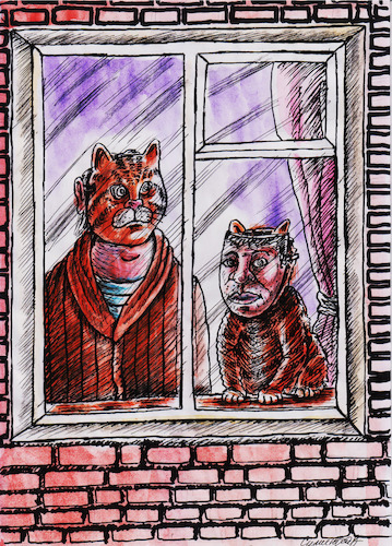 Cartoon: Fenster (medium) by Siminoga Vadim tagged katzenmensch,philosophie,psychologie