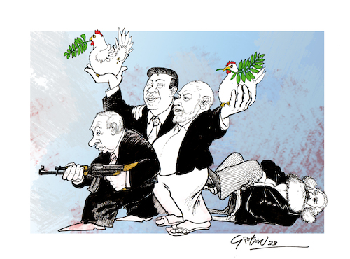 Cartoon: Peace-Makers (medium) by Grethen tagged lula,braszil,china,xi,jinping,putin,ukraine