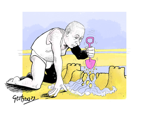 Cartoon: Putin plays... (medium) by Grethen tagged kakhovka,dam,blast,putin,ukraine,war,invasion
