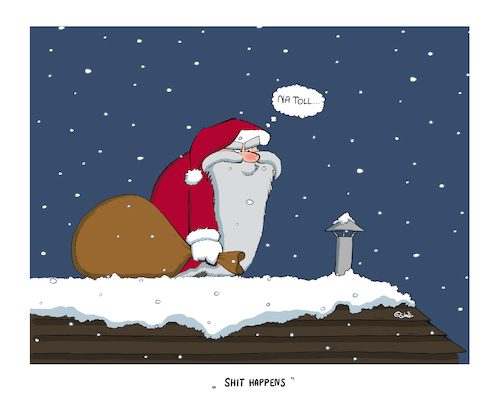 Cartoon: Probleme am Arbeitsplatz (medium) by Painter tagged weihnachten,weihnachstmann,schnee,dach,schornstein,mantel,rot,sack,geschenke,nacht,bart