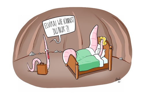 Cartoon: Wurmliebe (medium) by Painter tagged wurm,würmer,bett,loch,erde,koffer,krawatte,ehebruch,liaison,betrug,blond