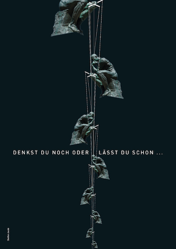 Cartoon: Denkst Du noch oder... (medium) by Büro für gehobenen Unfug tagged ki,künstliche,intelligenz,denken,gehirn,abhängigkeit,denker,rodin