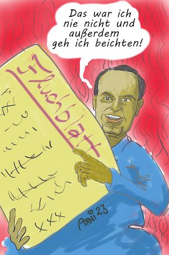 Cartoon: Aiwangers Fluchzettel (medium) by Arni tagged aiwanger,wahl,csu,wahlen,söder,partei,flugzettel,fluchzettel,flyer,hassrede,bedenklich,ablehnung,freie,wähler,die,freien,parteien,spd,bayern,politik,politiker