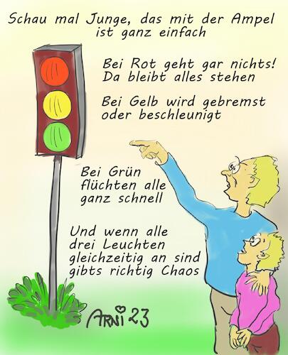 Cartoon: Ampel leicht erklärt (medium) by Arni tagged ampel,regierung,koalition,parteien,rot,gelb,grün,funktion,vater,sohn,bremsen,beschleunigen,stop,stehen,steht,flucht,flüchten,weg,erklärung