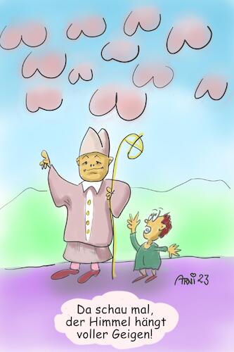 Cartoon: Arschgeigen - Himmel (medium) by Arni tagged kirche,macht,himmel,heilsversprechen,sünde,pfarrer,bischof,papst,religion,religionen,opium,volk,gläubige,glaube,missbrauch,mißbrauch,kind,kinder,schutzbefohlene,pfaffe,messdiener,arsch,geige,musik,verführung