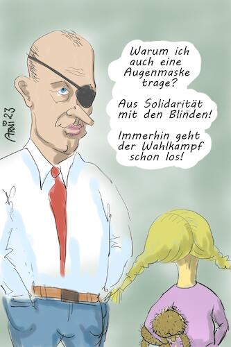 Cartoon: Augenmasken-Solidarität (medium) by Arni tagged recht,augenbinde,augenklappe,maske,augenmaske,merz,politik,wahlkampf,scholz,mädchen,politiker,partei,parteien,wahl,kampf,aussagen,diffamierung,bürger,wähler,stimme,stimmen,cdu,csu,spd,gelb,grün,grüne,schwarz,braun,rot,linke,rechte,freie,afd,fdp