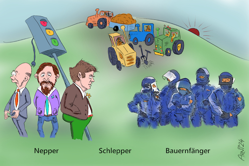 Cartoon: Bauernaufstand 2.0 ? (medium) by Arni tagged bauern,aufstand,30,jähriger,krieg,traktor,schlepper,gerät,polizei,demo,demonstration,regierung,nepp,nepper,bauernfänger,koalition,ampel,berlin,unruhe,unruhen