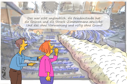 Cartoon: Friedenstaube kackt im Parlament (medium) by Arni tagged taube,friedenstaube,kackt,kacken,exkret,scheisst,scheißt,parlament,abstrus,grüne,fdp,phantasie,vorstellung,vogel,mist,scheiße,scheisse,krieg,frieden,kriegstreiber,zimmernann