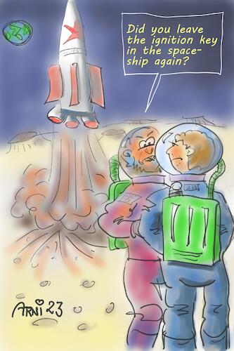 Cartoon: Ignition Key Moon (medium) by Arni tagged ignition,key,space,moon,rocket,astronaut,left,leave,problem