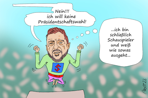 Cartoon: keine Präsidentschaftswahl! (medium) by Arni tagged selenskyi,wladimir,volodomir,militär,militärs,wahl,präsident,ukraine,krieg,konflikt,russland,angst,amt,anspruch