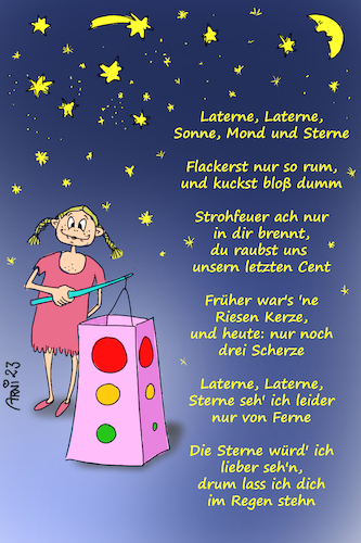 Cartoon: Kindermund und Wahrheitsschwund (medium) by Arni tagged laterne,sterne,sonne,mond,kind,mädchen,kinder,singen,kerze,regen,ampel,regierung,koalition,parlament