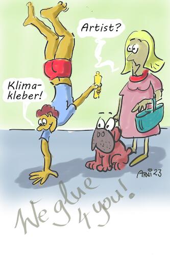 Cartoon: Klima-Artist (medium) by Arni tagged artist,frau,hund,klima,klimakleber,klebstoff,protest,klimawandel