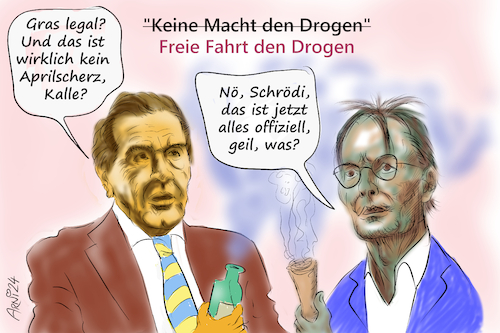 Cartoon: Lauterbachs Aprilscherz (medium) by Arni tagged drogen,schitt,shit,gras,marihuana,afghane,rauchen,süchtig,sucht,freigabe,schröder,karl,kalle,lauterbach,spd,bier,altkanzler,kanzler,minister,erlaubnis,gesetz,erster,april