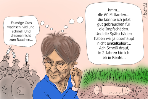 Cartoon: Lauterbachs leise Umwidmung 60 M (medium) by Arni tagged lauterbach,karl,umwidmung,60,milliarden,regierung,sondervermögen,schuld,schulden,corona,covid,spritze,spritzen,ruhestand,wahlperiode,verantwortung,test,zulassung,patienten,impfen,impfung