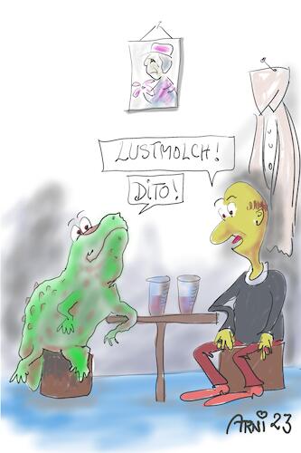 Cartoon: Lustmolche unter sich (medium) by Arni tagged lust,lustmolch,sitten,sünde,sünder,vergebung,kirche,skandal,verfehlung,schweigen,verschweigen,bekenntnis,anklage,verdacht,vermutung,amt,mißbrauch,missbrauch