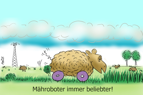 Cartoon: Mähroboter immer beliebter (medium) by Arni tagged loch,sommer,zeitungen,presse,meldungen,nachrichten,wichtig,heute,ablenkung,hitze,mähen,rasen,gras,wiese,mähdrescher,schaf,schafe,ki,gerät,automatik,automatisch,funk,schlagzeilen,loch,sommer,zeitungen,presse,meldungen,nachrichten,wichtig,heute,ablenkung,hitze,mähen,rasen,gras,wiese,mähdrescher,schaf,schafe,ki,gerät,automatik,automatisch,funk,schlagzeilen