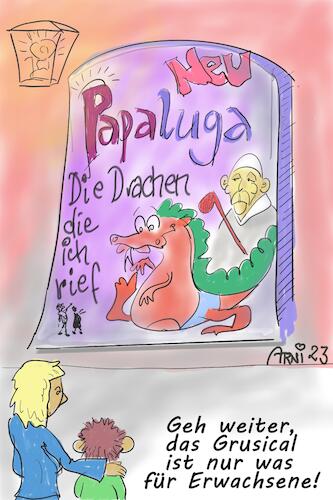 Cartoon: Musical goes Grusical (medium) by Arni tagged papa,papst,kinder,kirche,mißbrauch,drache,drachen,pfarrer,pfaffe,pastor,bischof,musical,grusical