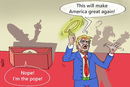 Cartoon: TrumPope Shadows on the Wall (medium) by Arni tagged halo,trump,donald,heiligenschein,religion,christian,jewisch,juden,jüdisch,tod,sarg,franziskus,francis,rome,rom,roma,beerdigung,bestattung,funeral,ceremony,zeremonie,italien,italy,papst,pope,nostradamus,shadow,schatten,wand,wall