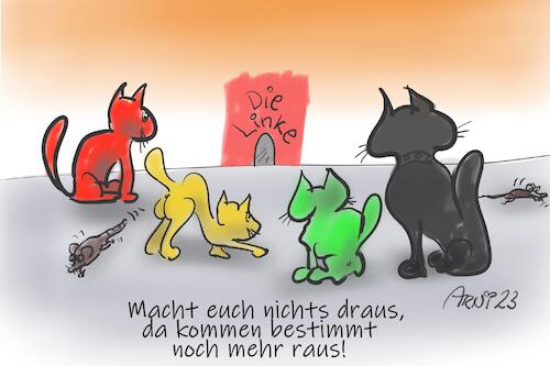 Cartoon: Wunschdenken im Sommerloch (medium) by Arni tagged die,linke,partei,parteien,wunschdenken,ausstieg,abdanken,dankt,ab,mäuse,maus,katze,katzen,beobachten,flüchten,cdu,csu,spd,grünen,grüne,fdp,sommerloch,vakanz,vakanzen,posten,aufgeben