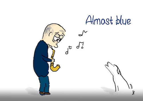 Cartoon: almost blue (medium) by Gabi Horvath tagged blues,blue,saxophon