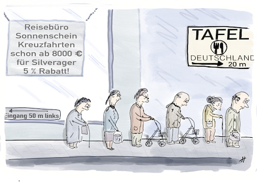 Cartoon: Altersarmut (medium) by Gabi Horvath tagged altersarmut,politik,renten,arm,reich,rentner,tafeln