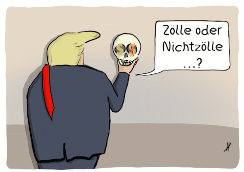 Cartoon: Das ist hier die Frage (medium) by Gabi Horvath tagged trump,strafzölle,verschieben,usa,trump,strafzölle,verschieben,usa