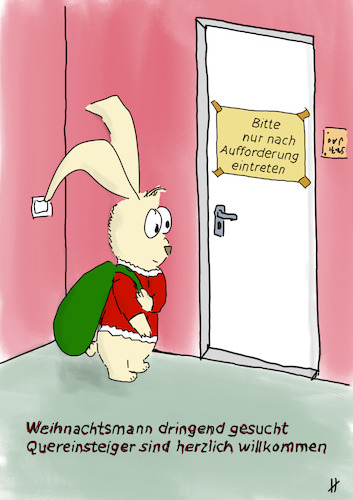 Cartoon: Quereinsteiger 1- Weihnachtsmann (medium) by Gabi Horvath tagged personalmangel,seiteneinsteiger,fachkräftemangel,quereinsteiger,weihnachten,weihnachtsmann