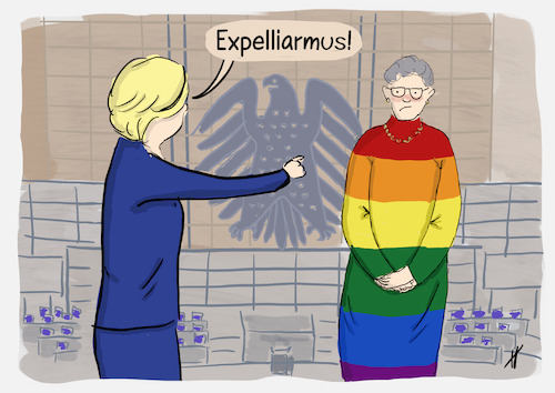 Cartoon: Regenbogen (medium) by Gabi Horvath tagged bundestag,klöckner,regenbogen,flagge,regenbogenfahne,entfernen,bundestag,klöckner,regenbogen,flagge,regenbogenfahne,entfernen