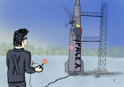 Cartoon: Rosenkrieg Musk vs Trump (medium) by Gabi Horvath tagged usa,trump,musk,streit,eskalation,tesla,aktien,steuern,usa,trump,musk,streit,eskalation,tesla,aktien,steuern